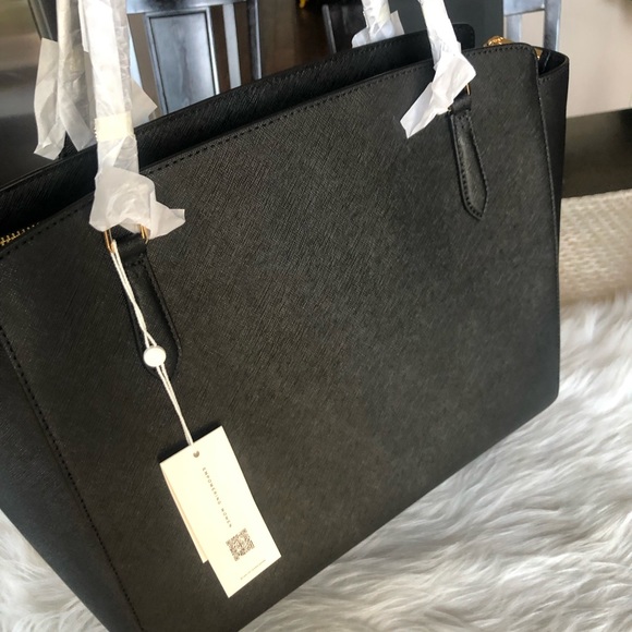 Tory Burch Emerson Top Zip Tote Black  Leather 64190 - Picture 2 of 11